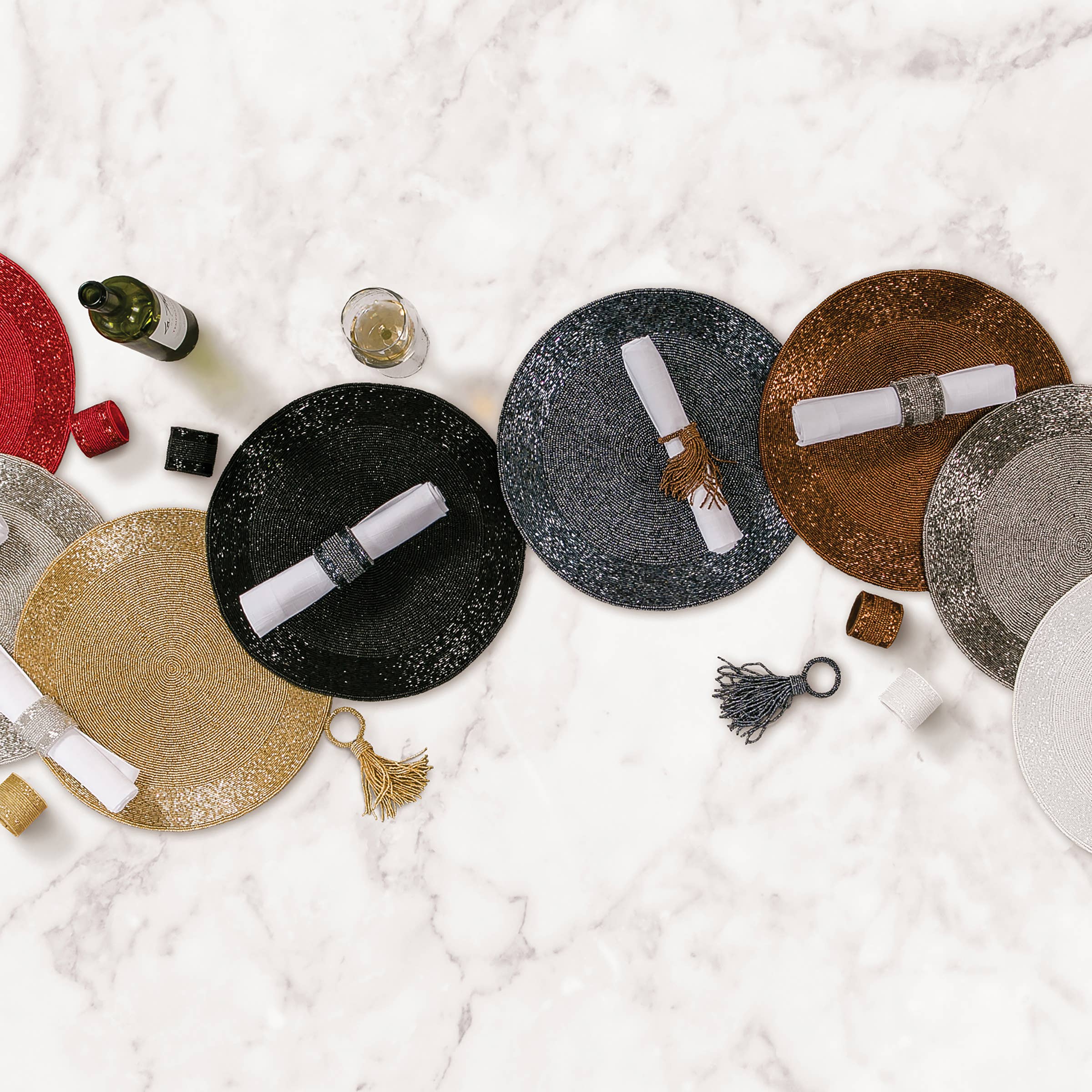 C&F Home - Wholesale Napkin Ring - SALE Beaded Tassle Hematite Black Napkin Ring1