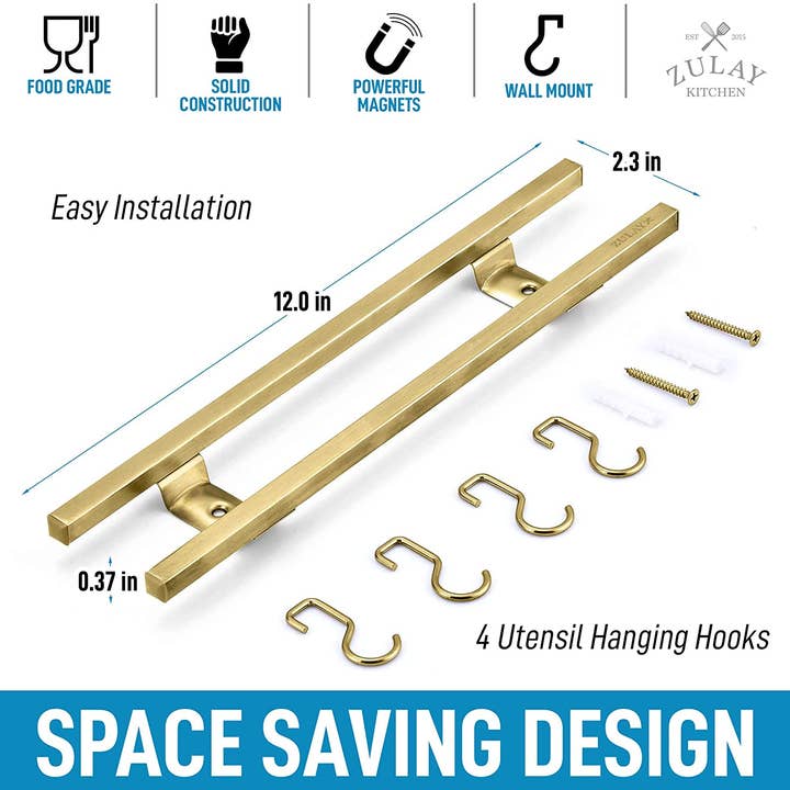 Zulay Kitchen – wholesale Knife storage – Stainless Steel Knife Magnetic Strip With Hanging Hooks18