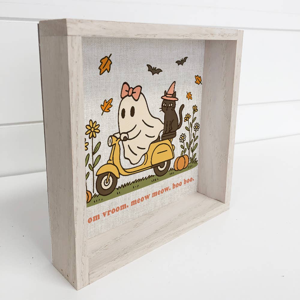 Hangout Home – wholesale Sign – Cozy Ghost on a Scooter - Cute Halloween Canvas Art - Framed1