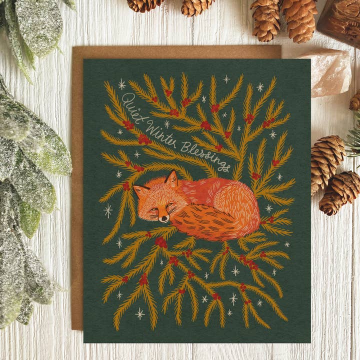 Quiet Winter Blessings | Fox Card | Winter Solstice for wholesale by Dream Folk Studio