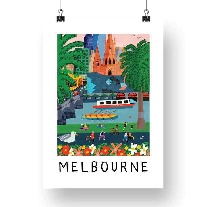 Melbourne city Yarra River includes Melbourne - Art Print for wholesale by Elise Gow Designs