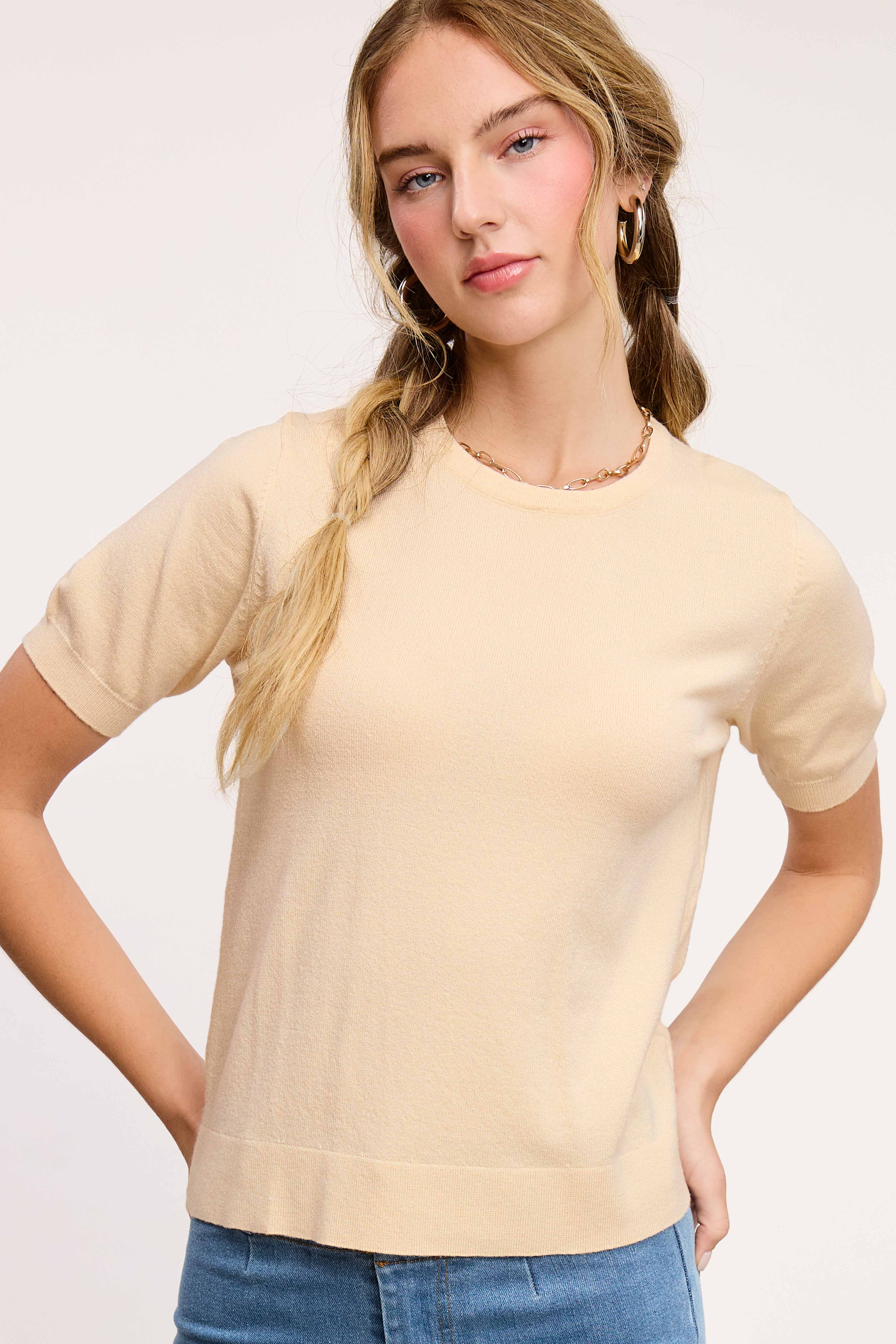 La Miel - Vente Pull en maille – femme - Haut en tricot extensible basique à manches courtes et bouffantes MCS360032