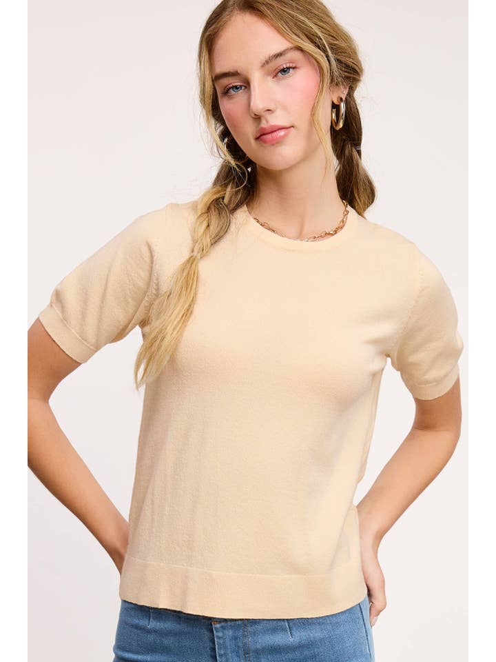 La Miel - Vente Pull en maille – femme - Haut en tricot extensible basique à manches courtes et bouffantes MCS360032