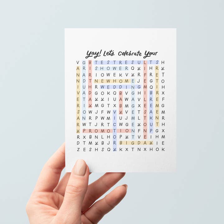 Just Follow Your Art - Wholesale Congratulations Card - Let's Celebrate Wordsearch Card | Interactive Card Congrats3