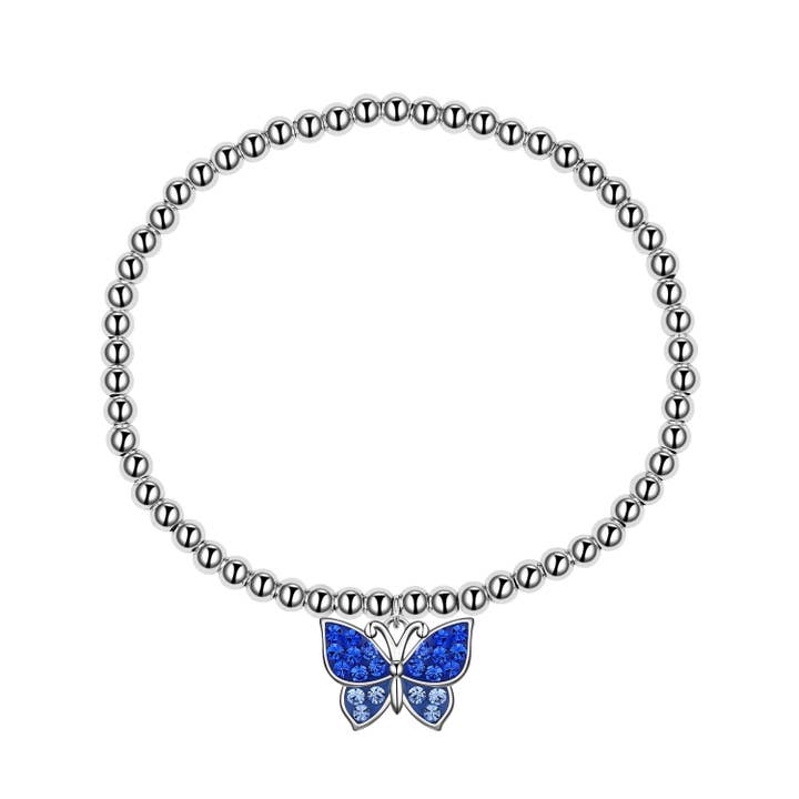Crystal Butterfly Beaded Stretch Bracelet - Blue for wholesale by Lily Nily