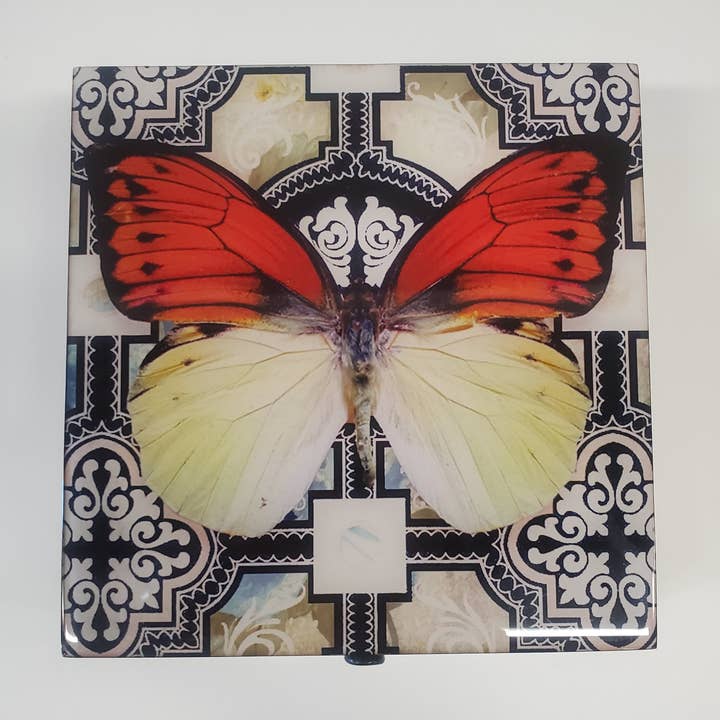 Sommerfugl Orange Sort Box Skatte Ædelstene Gave Stash for engroshandel hos Lucy Lu Designs