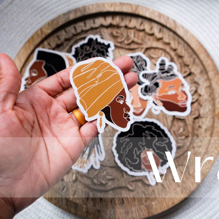 Pounded Yam Productions - Wholesale Sticker - Black Woman Faces Line Art Die Cut Stickers
