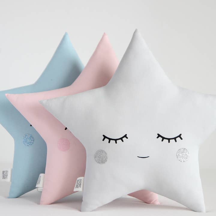 Star Cushion With Glitter Touch - Gray, Pink, Blue for wholesale by ProstoConcept