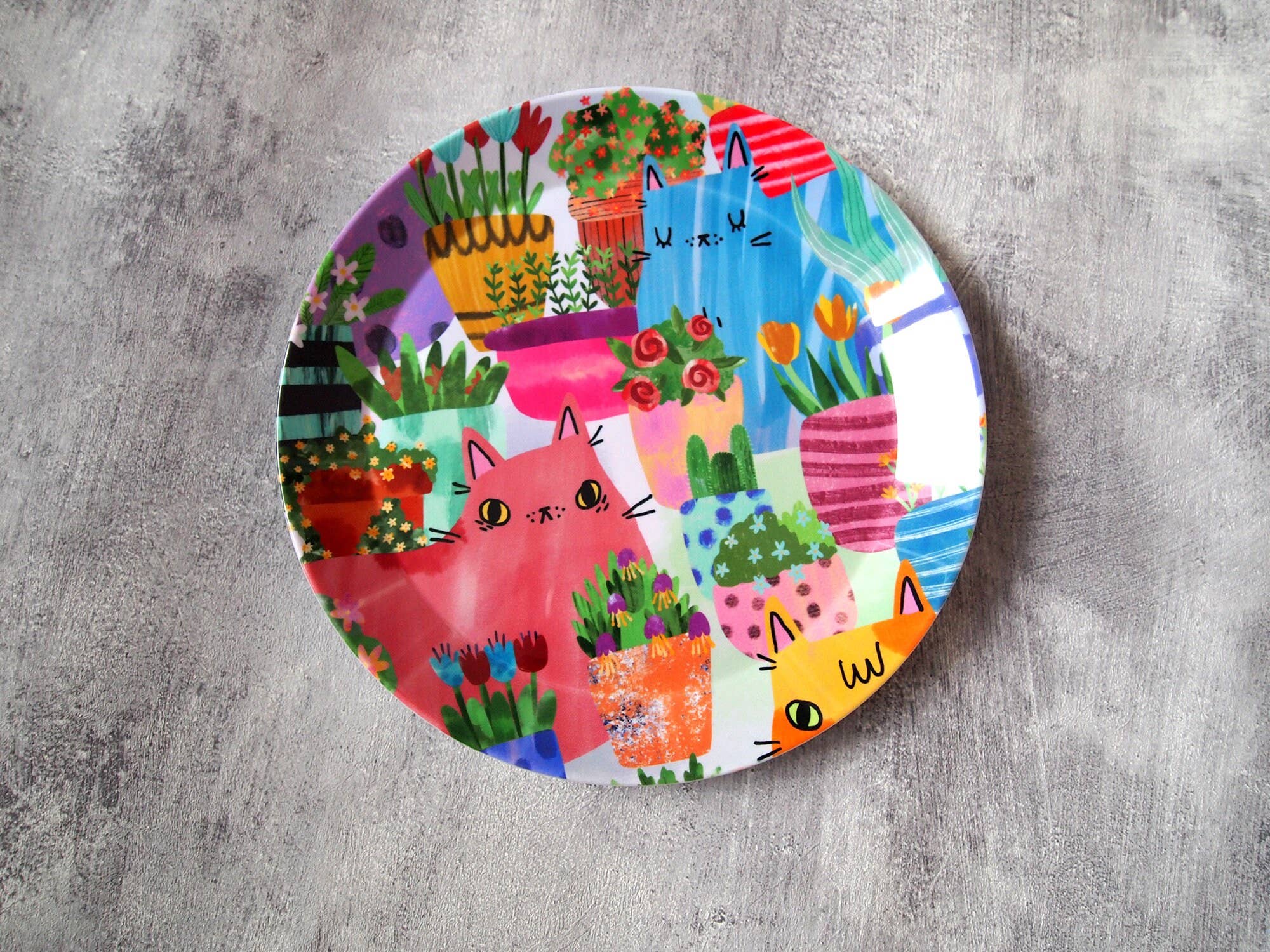 I LIKE CATS – wholesale Dinner plate – Cats in Flowers Plastic Plate, picnic plate, children's 7
