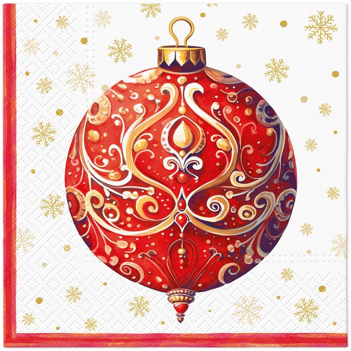 Red Bauble Ornament Lunch Napkins - Christmas Paper Napkins for wholesale by European Excellency