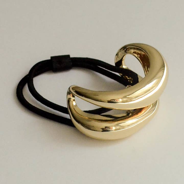 Breites, geformtes Pferdeschwanz-Haargummi aus Metall | Gold für den Großhandel von nar'sha