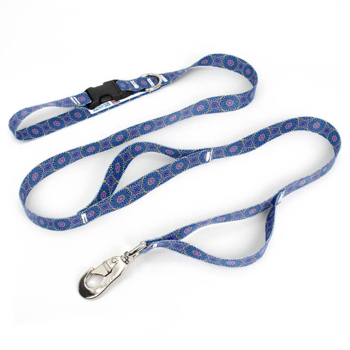 Moroccan Tiles Blue Fab Grab Leash - Made in USA - Three Handles for wholesale by Buttonsmith