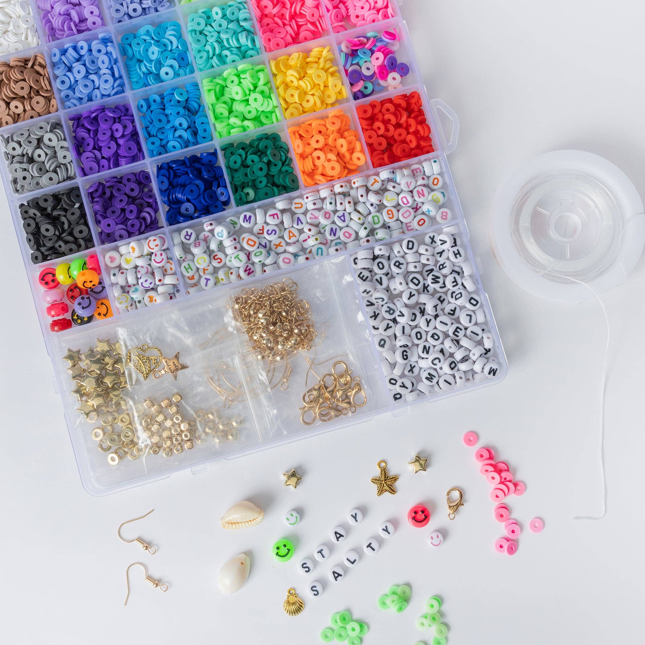 Jewelry Made by Me - Wholesale DIY Craft Kit - Multicolor Alphabets, Heishi, and Happy Faces Letter Bead, Charms, and findings Mega DIY Jewelry Kit4