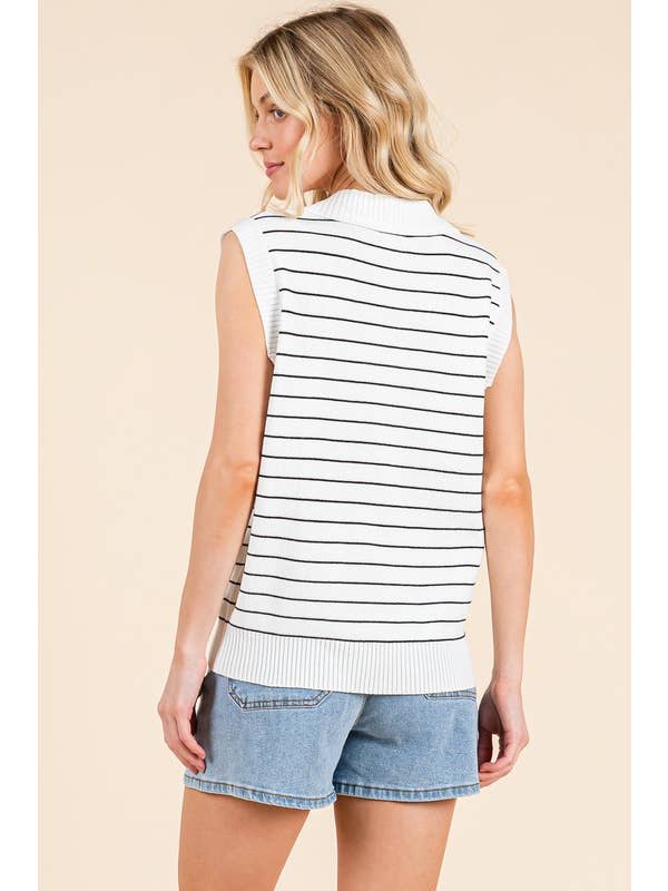 White Black Striped Sweater Vest Top OT51410 for wholesale on Faire