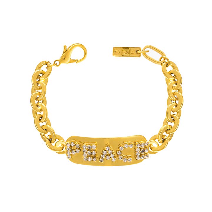 Peace ID Bracelet in Antique Gold for wholesale by TOVA