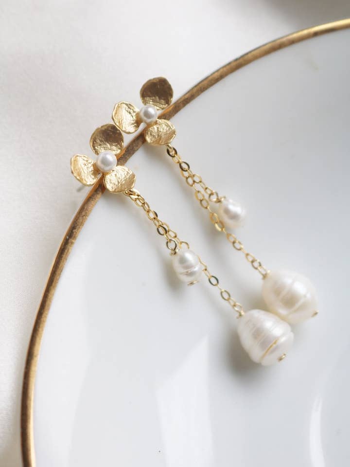Flor De Amor Freshwater Pearl Earrings for wholesale by Miss Foxine Couture