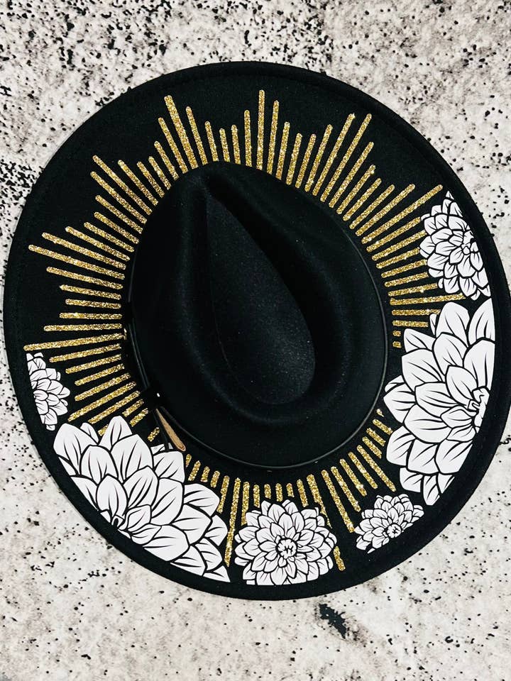 Vegan Felt Hat - XL Brim - Dahlia Burst for wholesale by Witchwood Bags