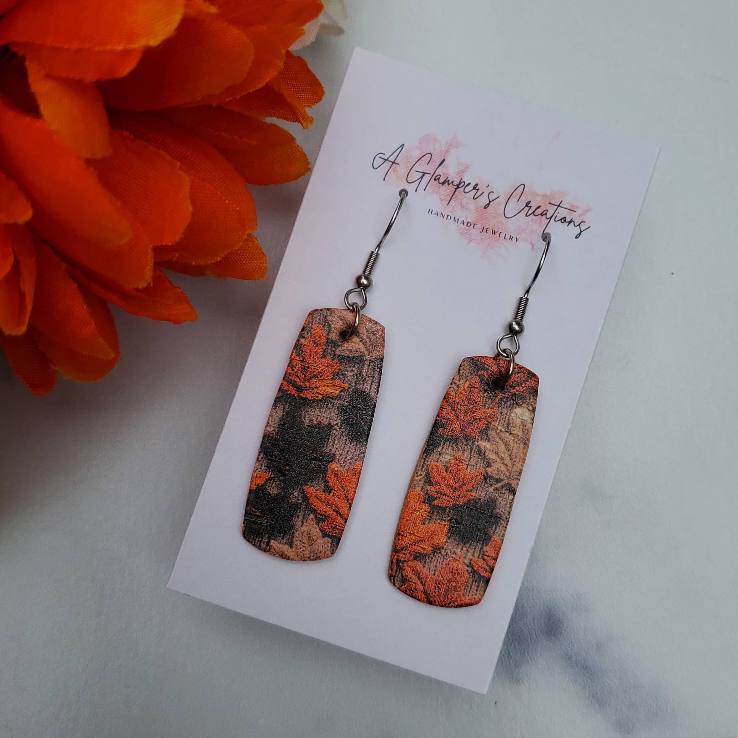 A Glamper's Creations LLC - Wholesale Dangle Earrings - Fall Embroidered Leaves Mini Bar Leather Earrings4