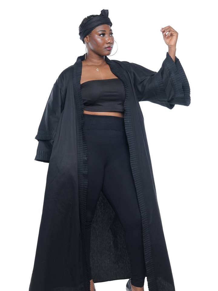 African Women Black Long Kimono | Duster | Robe | One Size for wholesale by Satsuma Wholesale