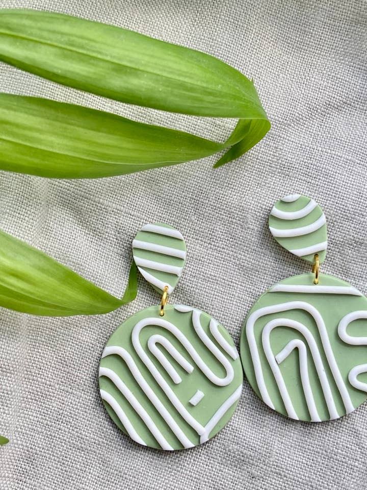 Green and White Summer Earrings for wholesale by Clay & Co.