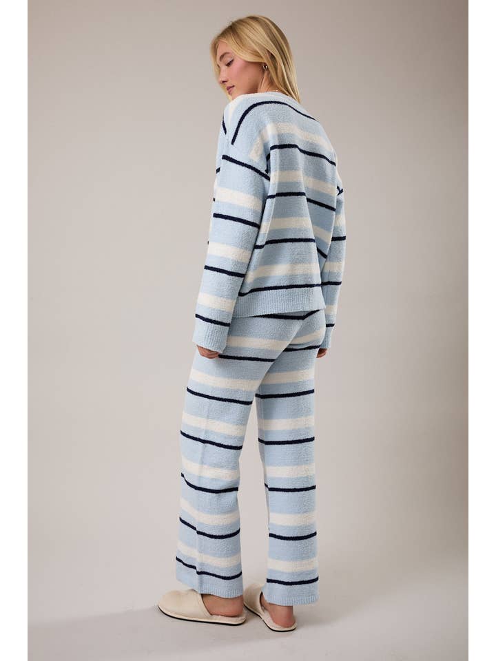 LE LIS - Vente Ensemble de vêtements d'intérieur – femme - Haut en tricot à rayures à manches longues avec pantalon en tricot à jambes larges20