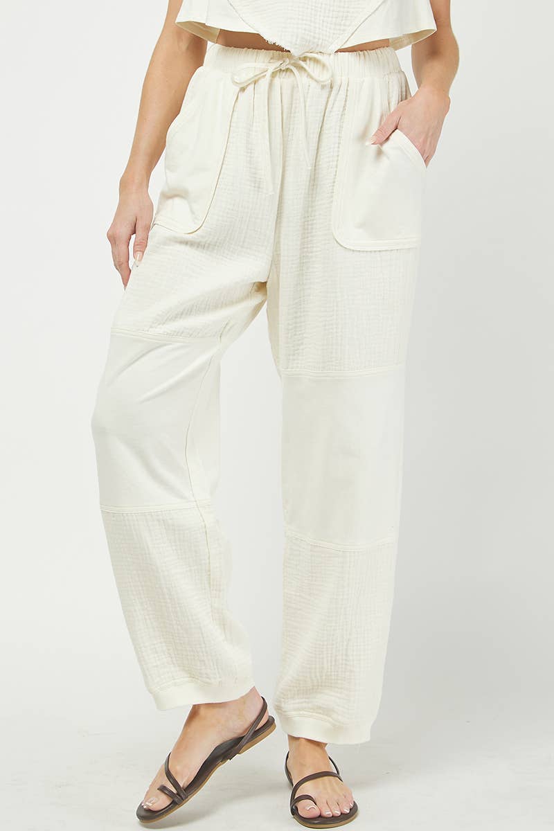 Cream 933NP COTTON GAUZE PANTS for wholesale on Faire2