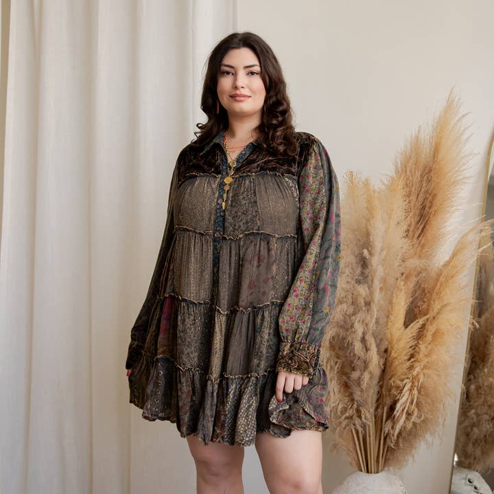 Young Threads - Wholesale Dress - Women's - Artisan Embroidered Jhabla Shirt Dress in Mixed Motifs PLUS11