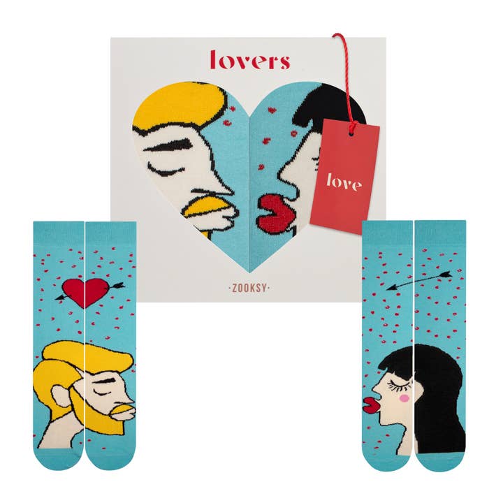 Personlige elskepar-sokker - sort og blond, sæt til par for engroshandel hos ZOOKSY SOCKS