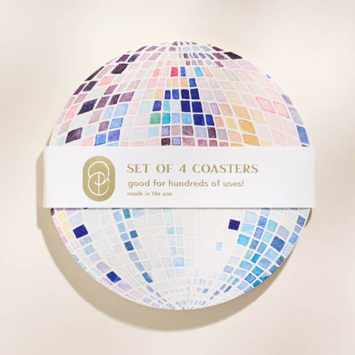 One & Only Paper - Wholesale Coasters - Rainbow Disco Ball Reusable Chipboard Coasters - Set of Four