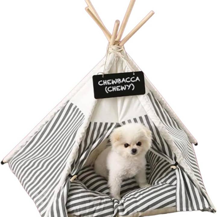 Glow Pups – wholesale Pet bed – Dog – Grey and White Striped Pet Teepee1