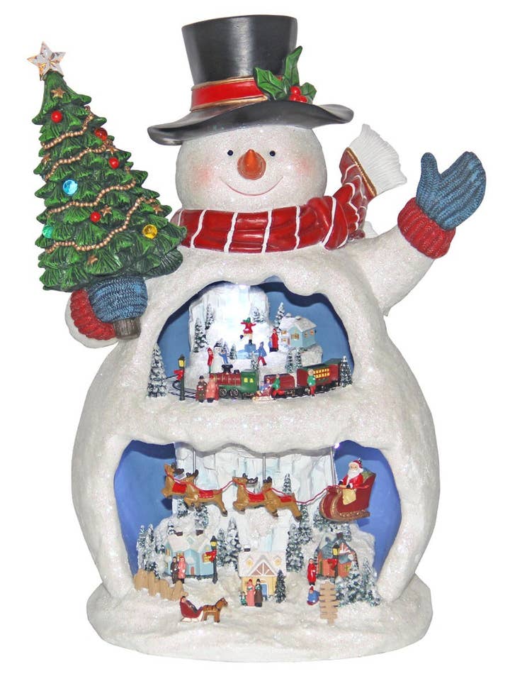 Big Snowman With 2 Moving Levels, on the Below Level for wholesale by Musicbox Kingdom
