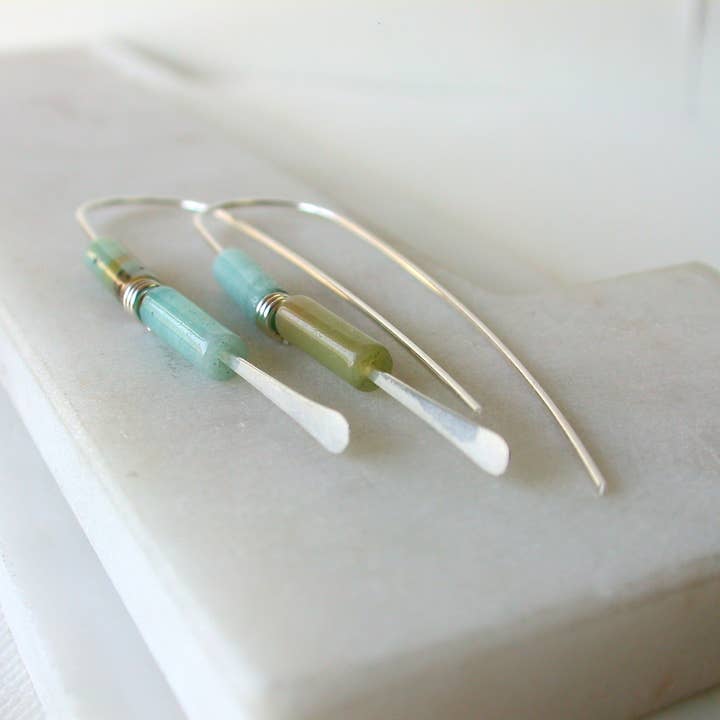 Linda Trent Jewelry - Wholesale Hoop Earrings - Aquamarine Gemstone Threader Earrings