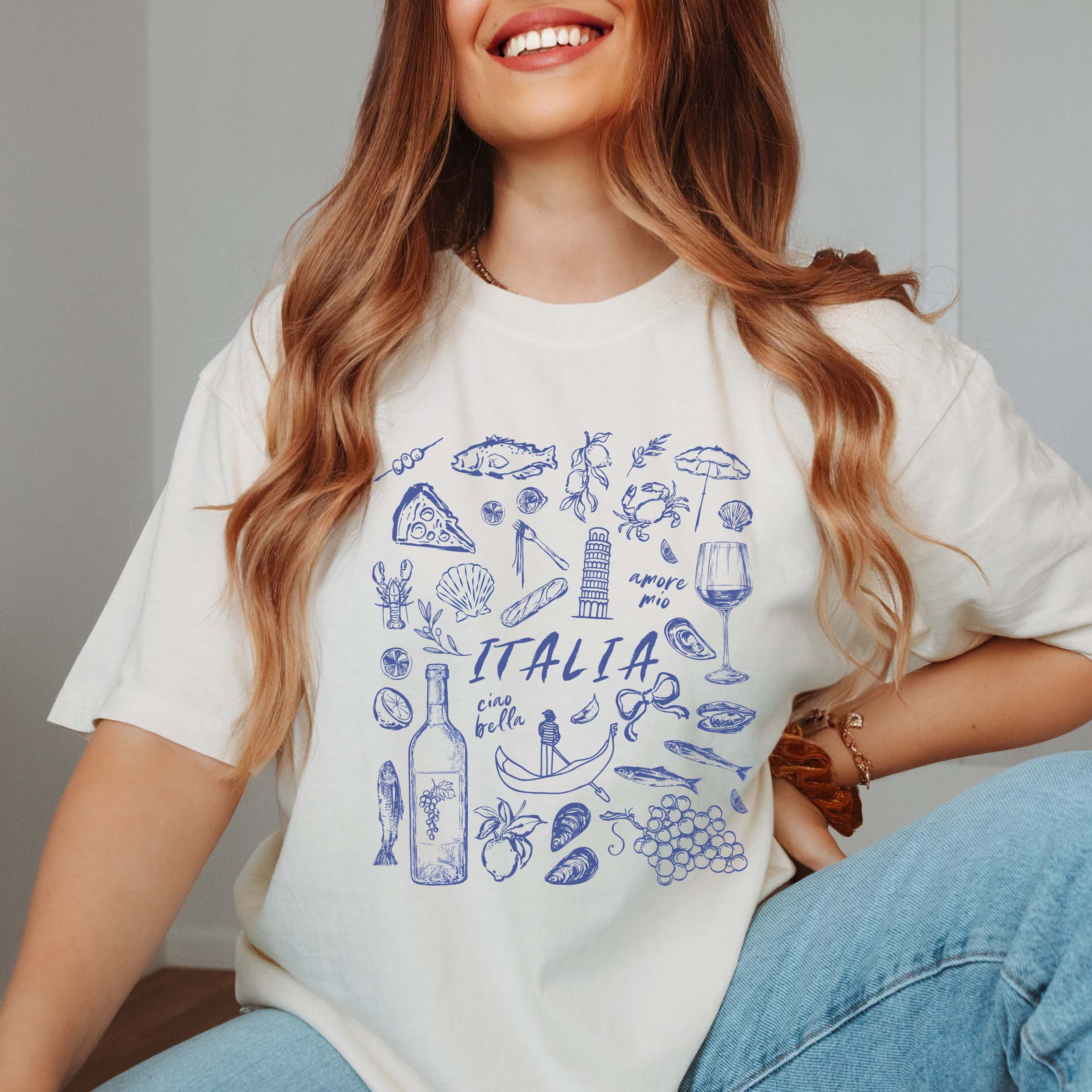 Limeberry Designs - Wholesale Screen Printed T-Shirt - Women's - Italia Blue Collage Comfort Color Tee2