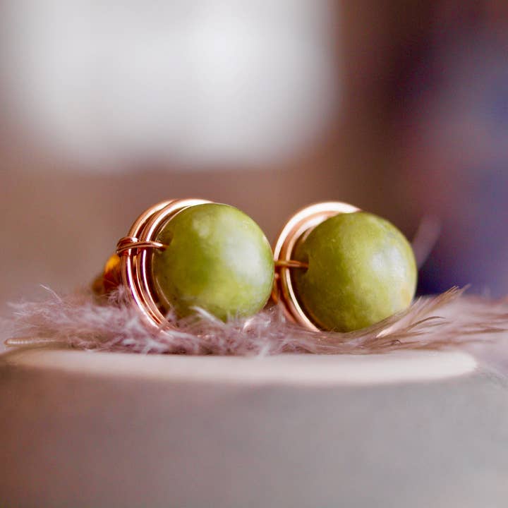 Siebijoux - Vente Clous d'oreille - boucles d'oreilles vertes clous d'oreilles jade serpentine olive en 14K