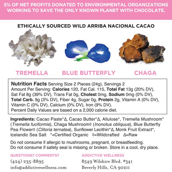 Addictive Wellness - Wholesale Chocolate Bar - Beauty Chocolate | Sugar-Free Raw Cacao + Adaptogens