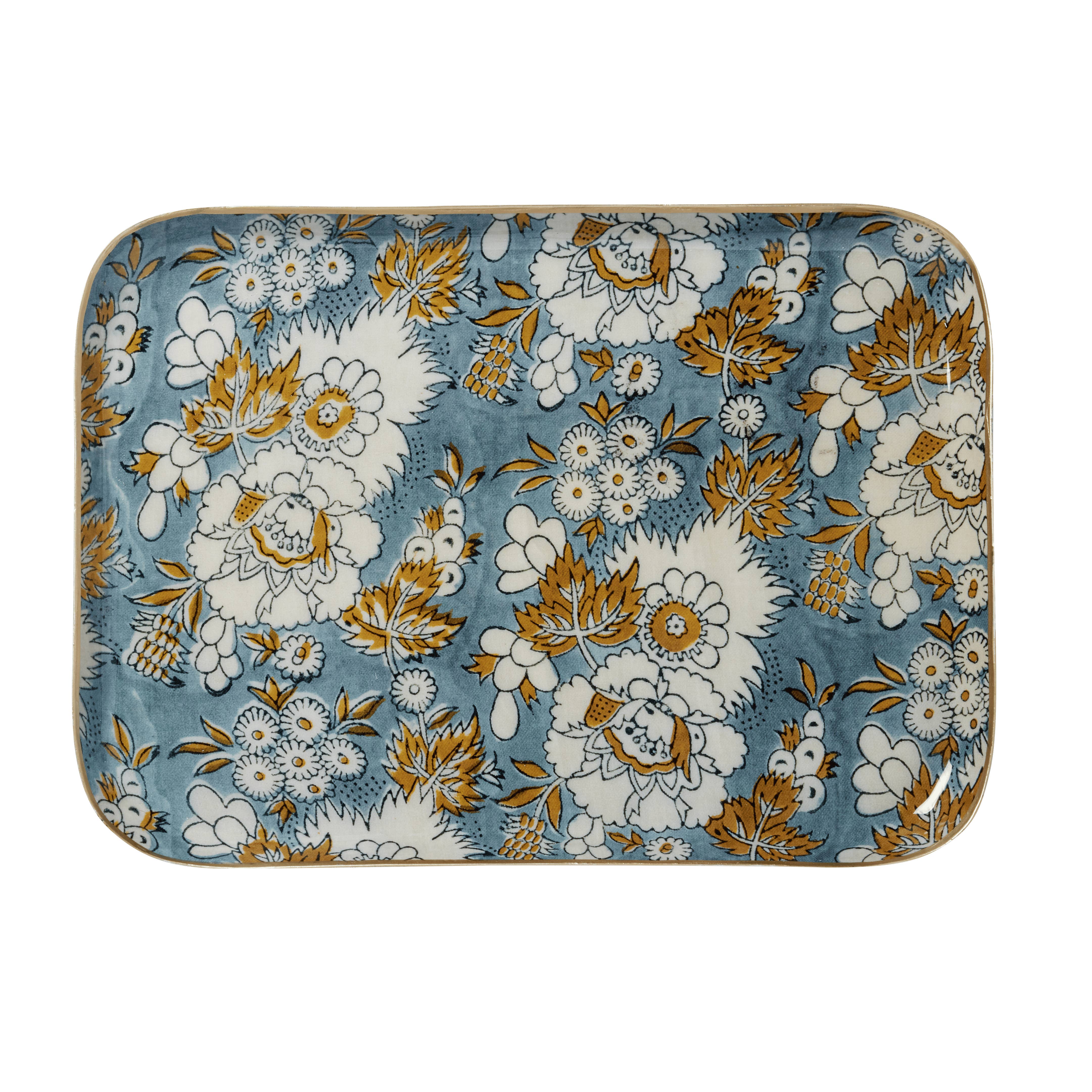 Bonheur du Jour – wholesale Serving tray – Bohemian tray with blue Vishnu enameled metal flowers