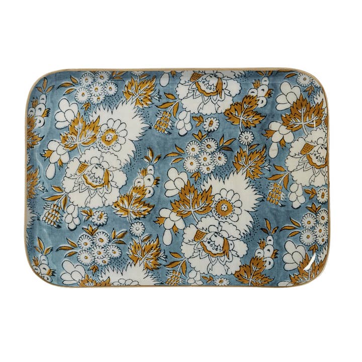 Bonheur du Jour – wholesale Serving tray – Bohemian tray with blue Vishnu enameled metal flowers0