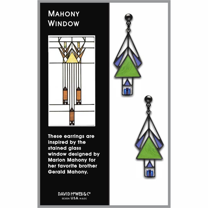 David Howell and Company - Vendita all'ingrosso Orecchini pendenti - Orecchini Verde/Blu con Vetrata di Marion Mahony1