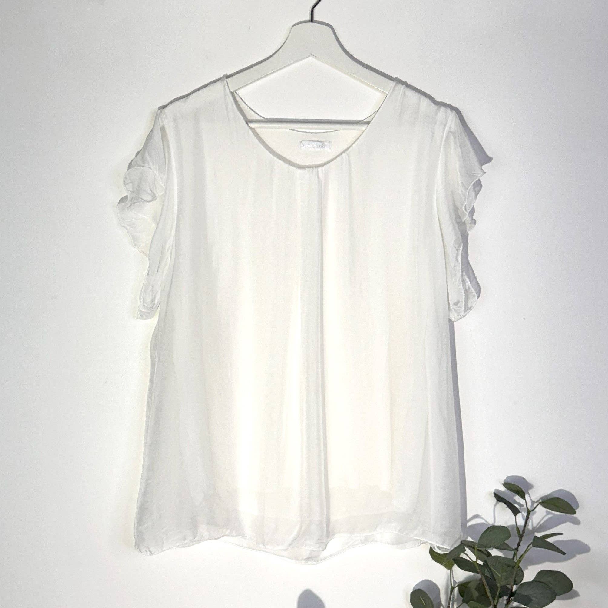 Tempest Designs - Venta al por mayor Blusa - Mujer - Top cuadrado de mezcla de seda con manga ligeramente acampanada (S-M)4