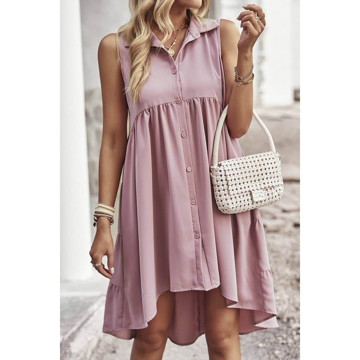 Supreme Fashion - Wholesale Dress - Women's - Sleeveless Solid Peplum Shirt Dress20