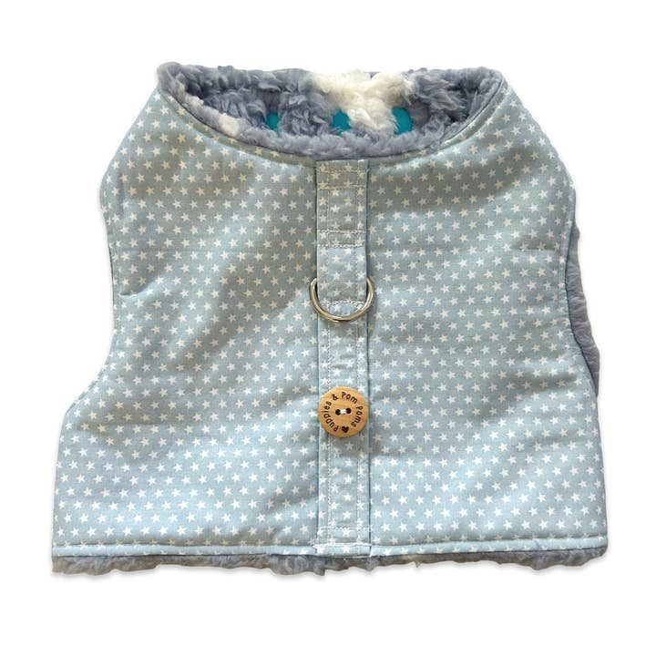 Handmade Dog Harness - Baby Blue Stars for wholesale by Puppies & Pom Poms