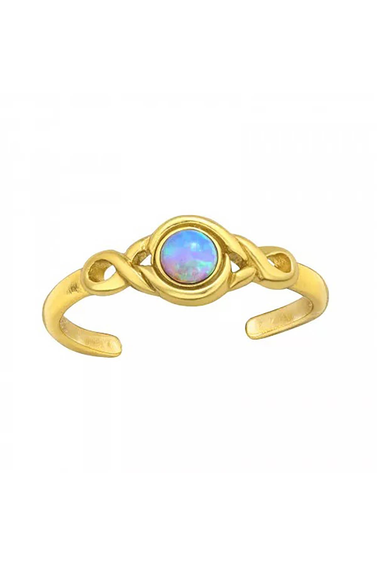 Zoey Simmons - Wholesale Toe Ring - Sterling Silver Patterned Adjustable Toe Ring With Opal - VM1