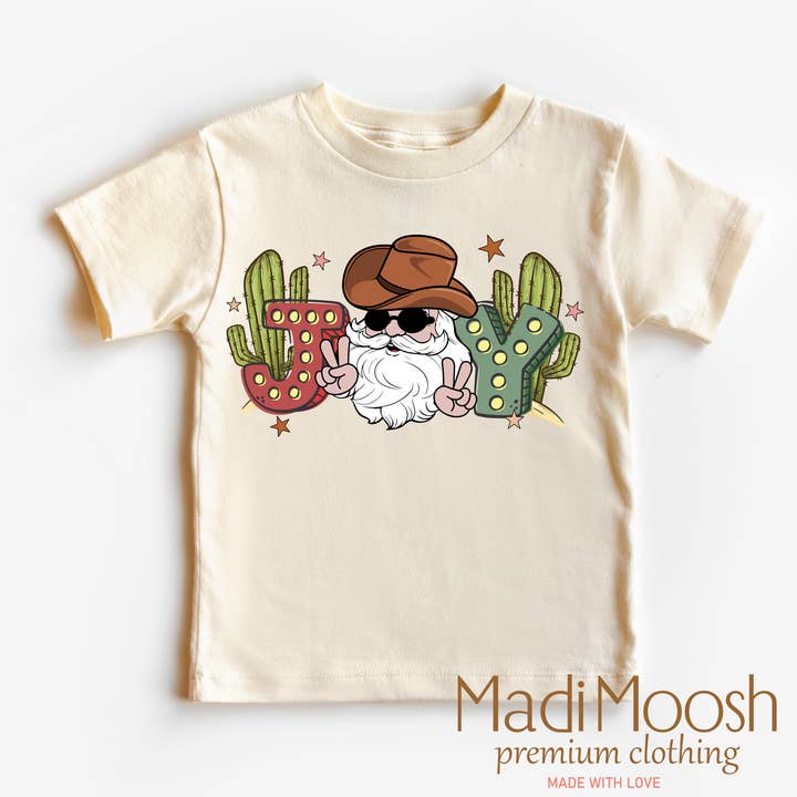 Madi Moosh - Wholesale Screen Printed T-Shirt - Kids - Cowboy Santa Christmas Shirt - Western Christmas Tee