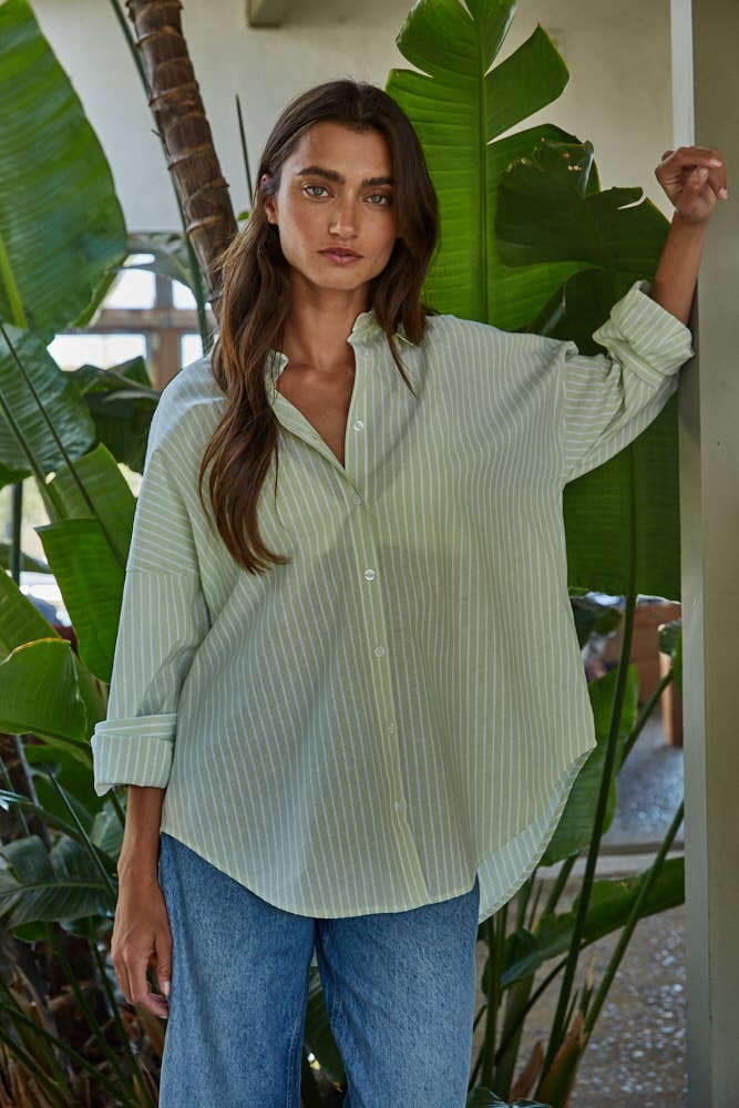 By Together - Wholesale Shirt - Women's - L8287 | Woven Cotton Polyester Striped Buttondown Shirt12