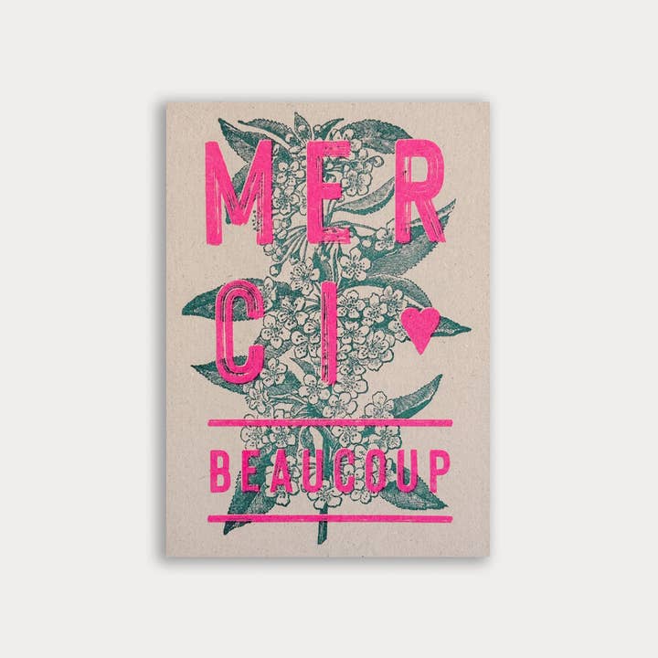 Postkarte / Typo / Merci beaucoup / Pink & Teal für den Großhandel von Togethery