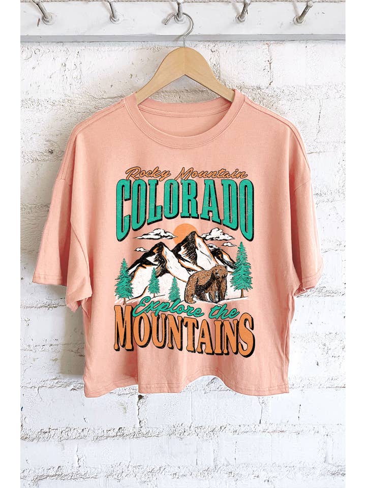 Rustee Clothing - Wholesale Screen Printed T-Shirt - Women's - COLORADO ROCKY MOUNTAIN GRAPHIC LONG CROP TOP