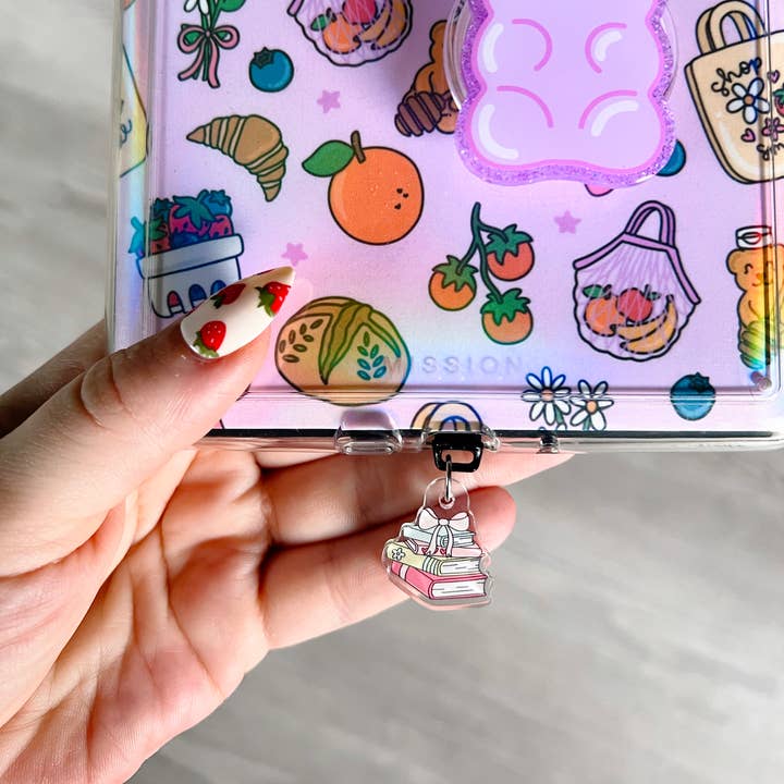 Kindle Charm, Coquette Bookstack Bookish E-Reader Dust Plug for wholesale by Amberlin Studio