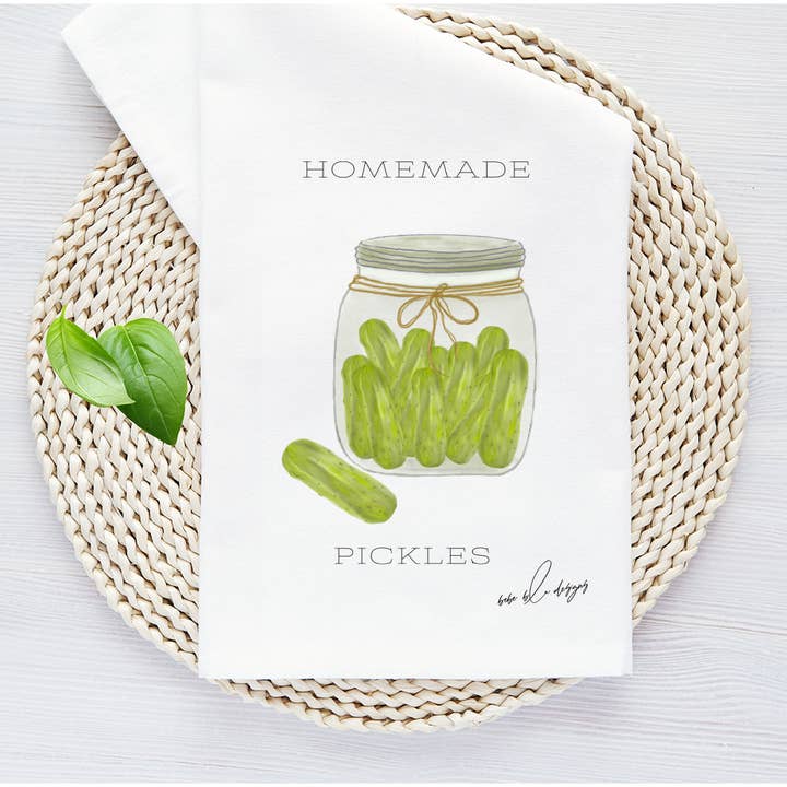 Pickles Flour Sack Tea Towel, Kitchen Decor, Cotton 27 x 27 for wholesale by Bebe Blu Designs, LLC