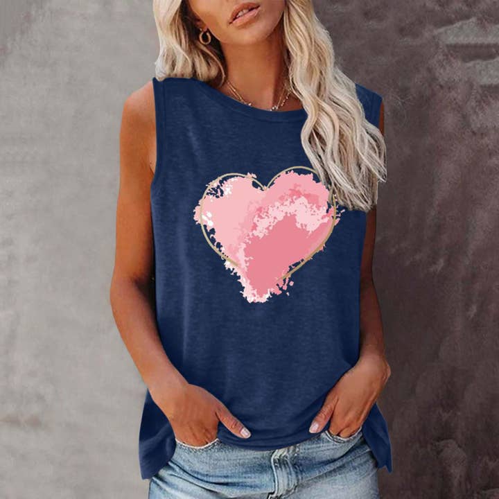 TISANCRE - Wholesale Tank Top - Women's - New shirt summer love round neck sleeveless vest