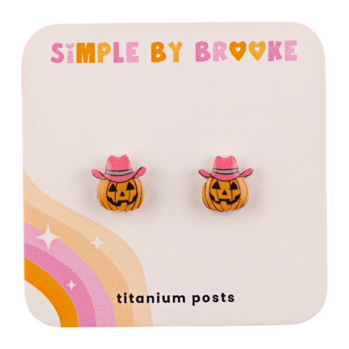 Cowgirl Pumpkin Earrings - Western Halloween Earrings for wholesale by SimplebyBrooke